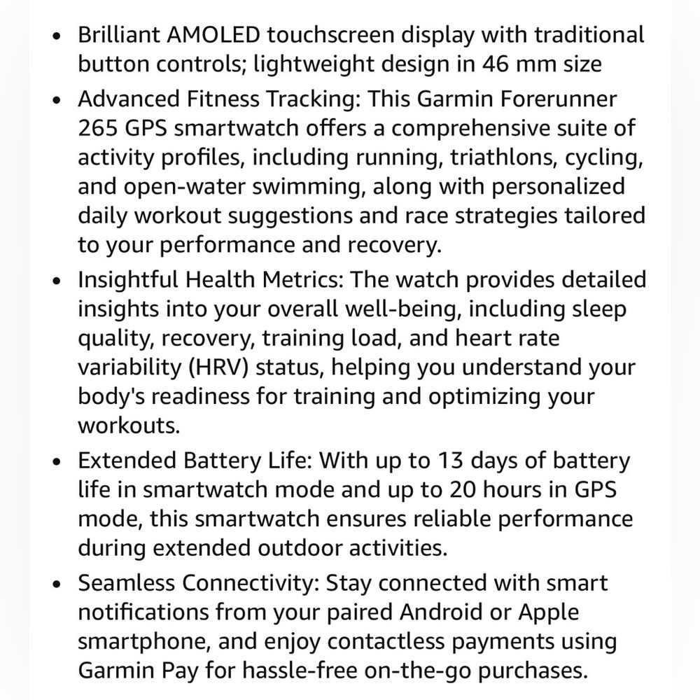 Garmin forerunner 265 Black and Gray Smartwatch - Picture 5 of 6